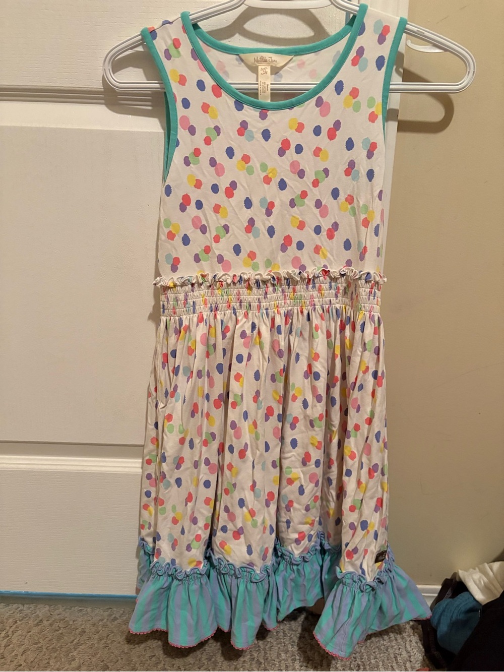 Matilda Jane White Polka Dot Dress with Teal Trim